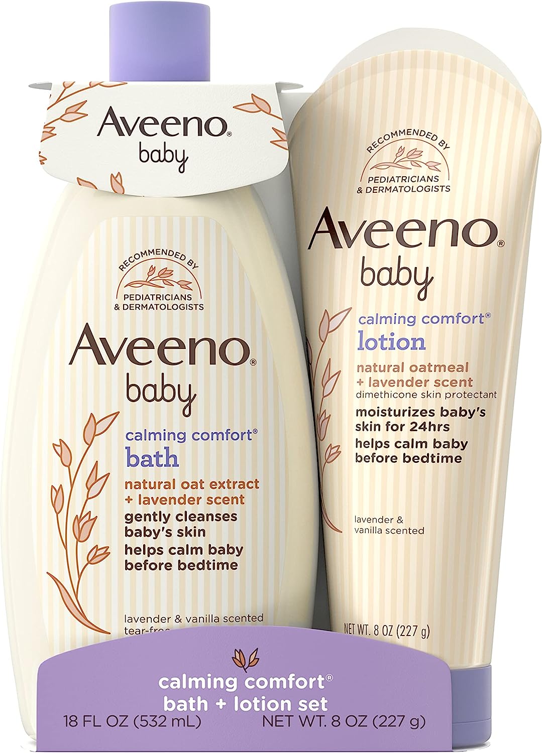 230816030304583_1 Aveeno Baby Calming Comfort Bath & Lotion Set, Night time Baby Skin Care Products with Natural Oat Extract, Lavender & Vanilla Scents, Paraben-Free, 2 Items - Image 1